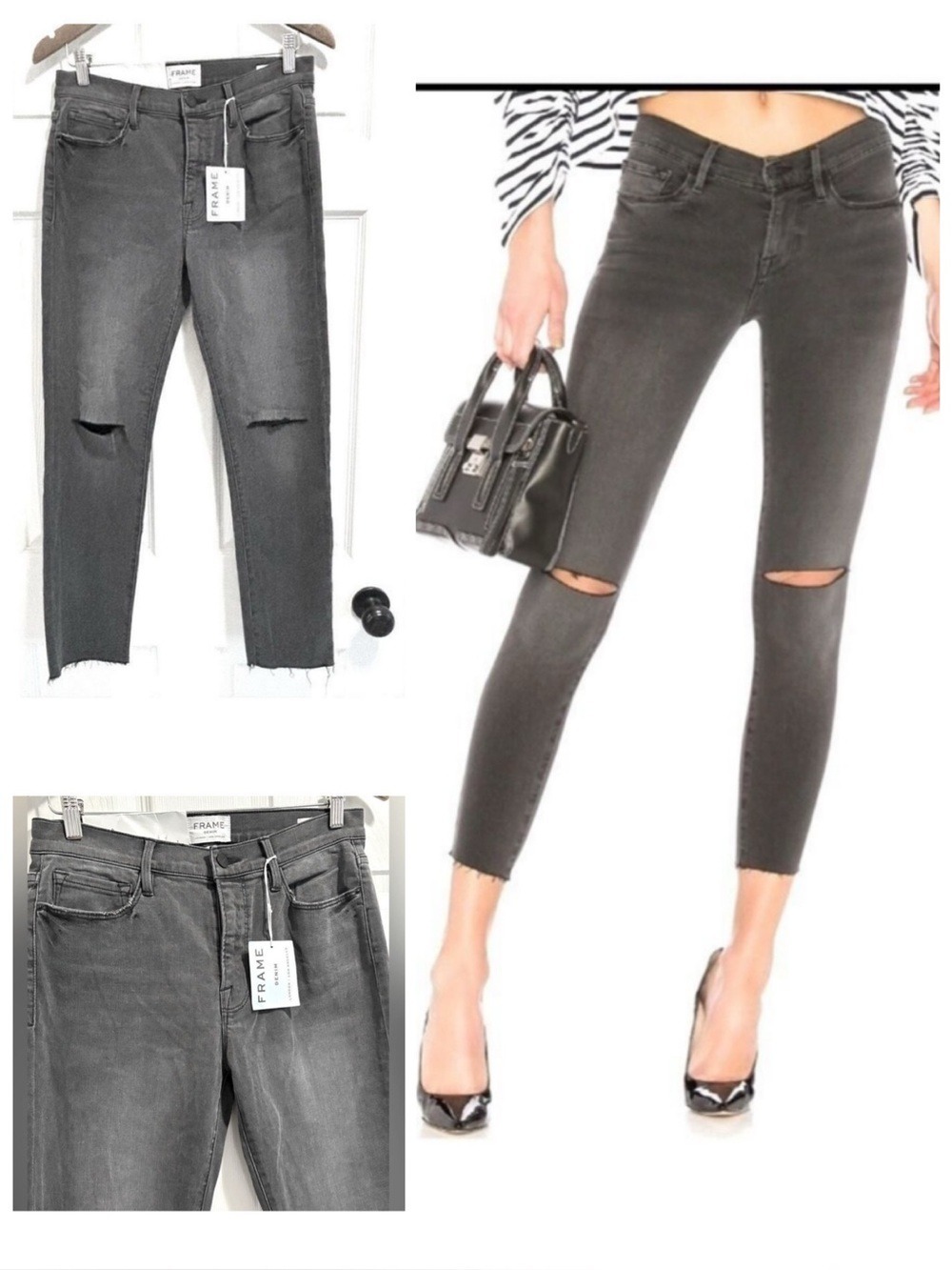 NWT FRAME Le Skinny de Jeanne Crop Jeans in Barlow Grey Black Size 31